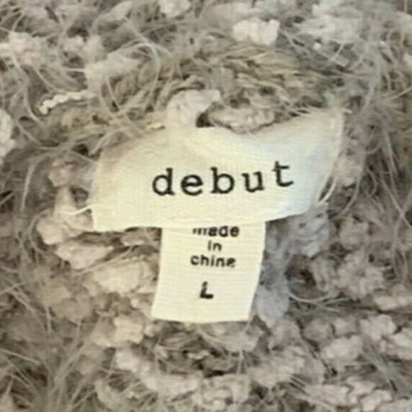 Debut Womens Open Fuzzy Eyelash Stretch Cardigan Sweater Sz L Pockets #231F - Picture 4 of 6